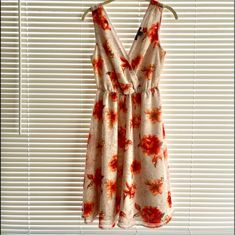 Forever 21 Dress—Floral Midi-ish Sleeveless—Cream/Off White/Orange Small/Medium